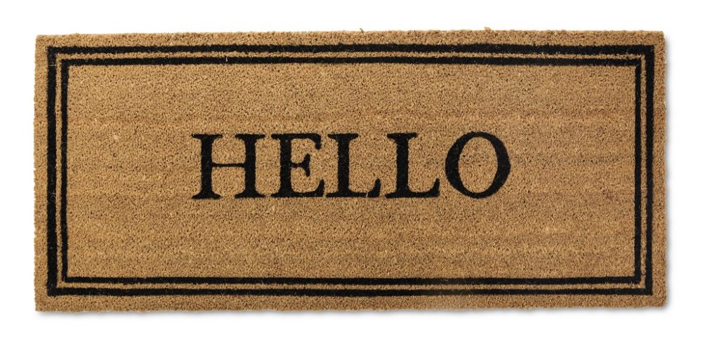 doormat with the word hello