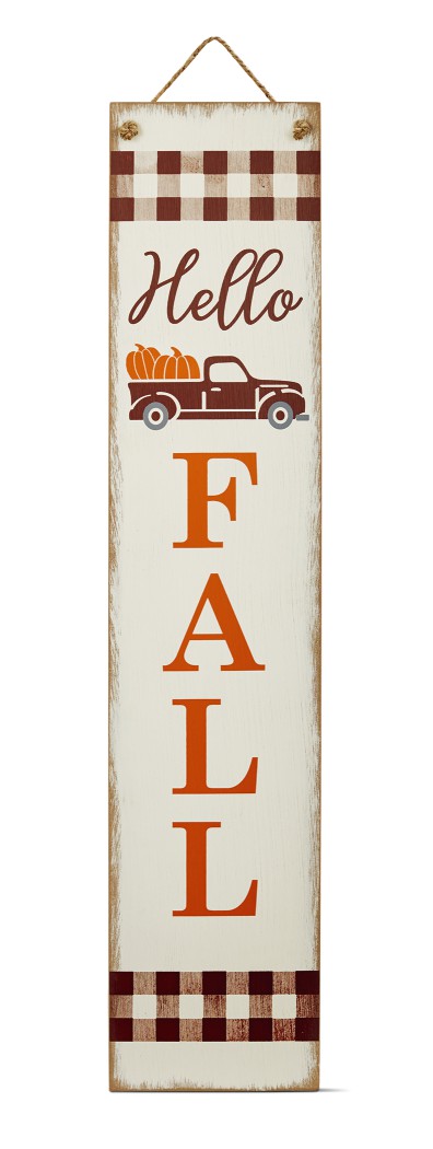 front porch sign displaying hello fall