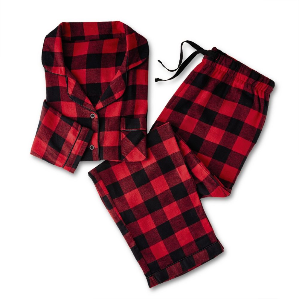 aldi red and black plaid women's flannel pajama set