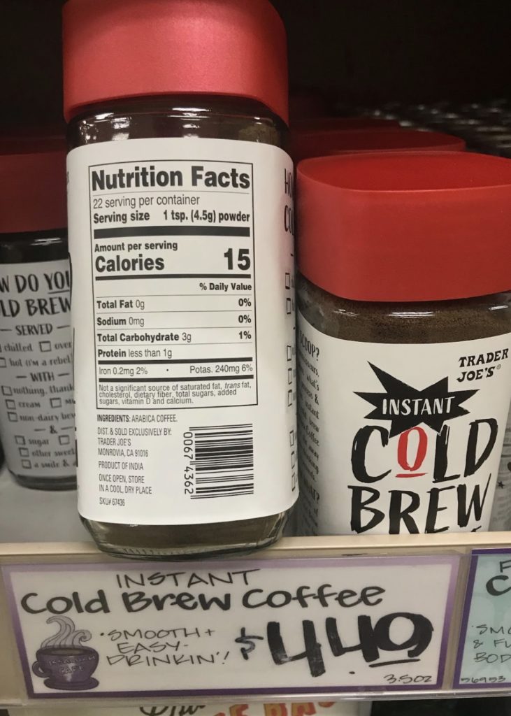 Trader Joe's Instant Cold Brew Coffee Nutrition