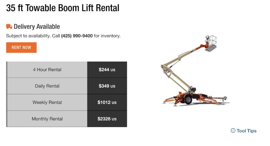 Home Depot Boom Lift 35 ft rental