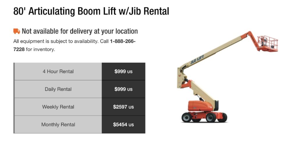 Home Depot Boom Lift 80 ft rental