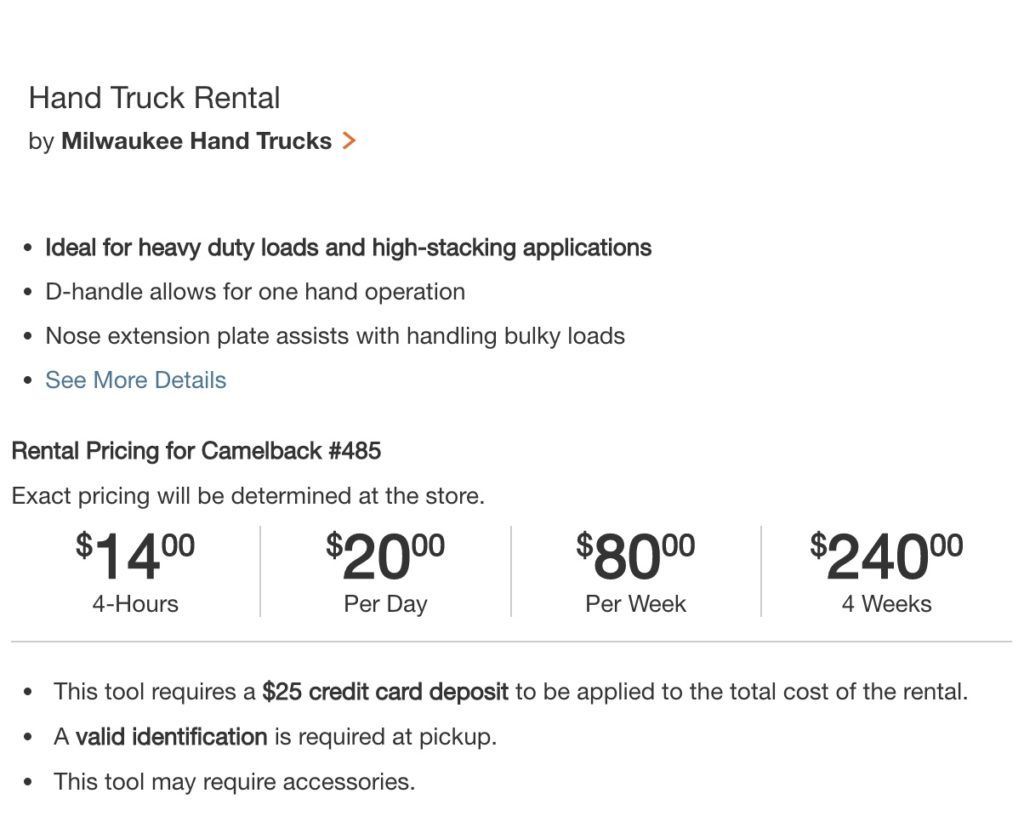 Home Depot Dolly Rental Cost