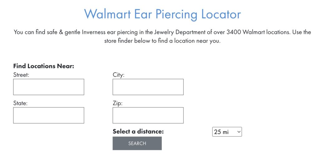 walmart ear Piercing locator