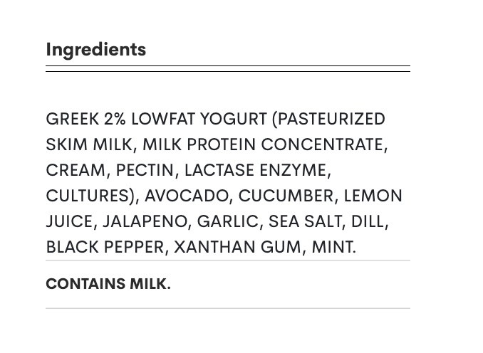 Trader Joe's Avocado Tzatziki Ingredients