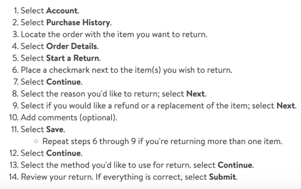 steps to return open box walmart