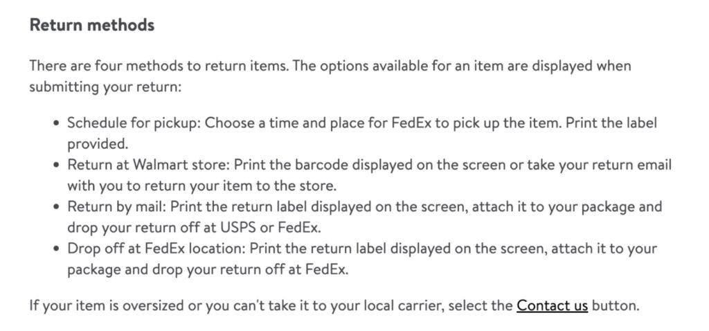 walmart online return methods