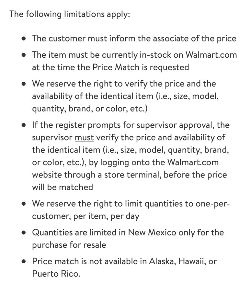 Walmart Price Match Policy 1