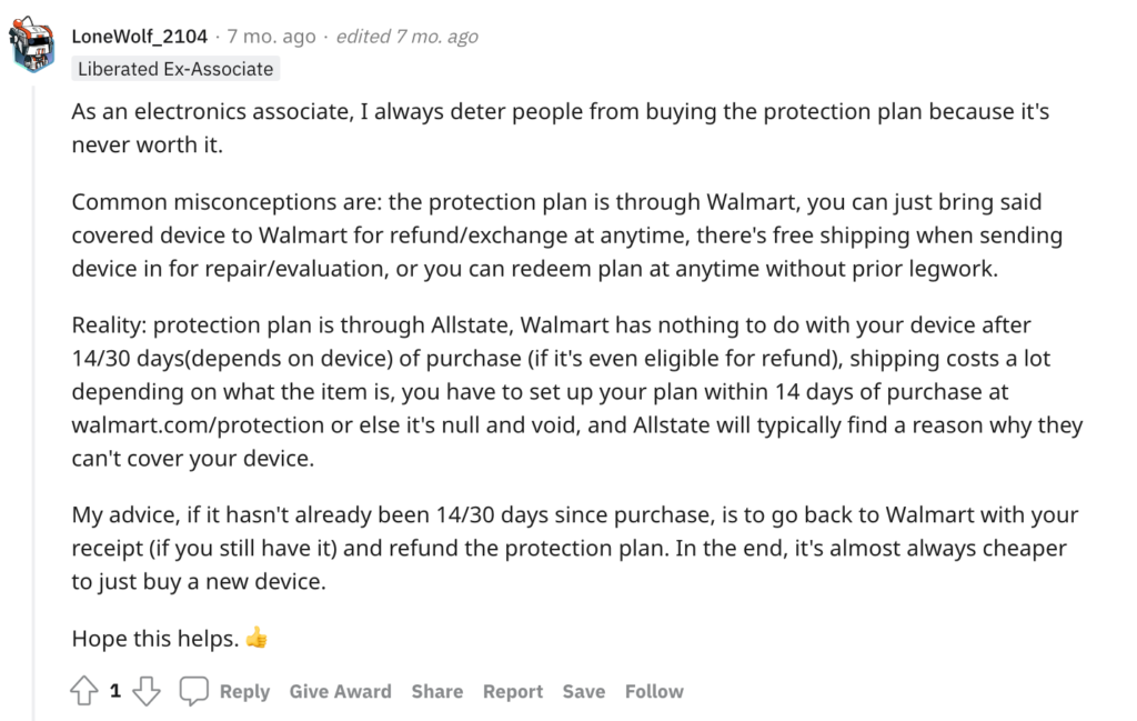 Walmart TV Warranty Reivew 1