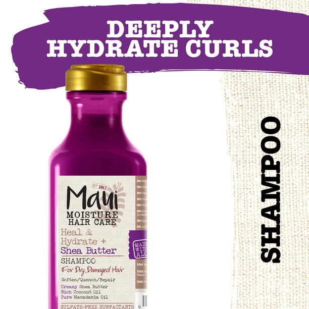 Maui Moisture Heal & Hydrate + Shea Butter Shampoo to Deeply Moisturize Tight Curly Hair, 13 fl oz