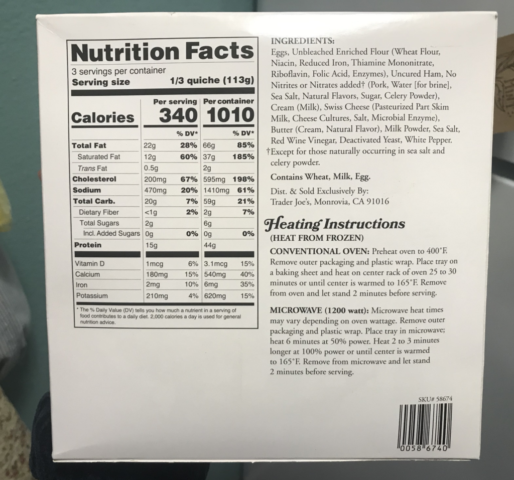 Trader Joe's Quiche Nutrition