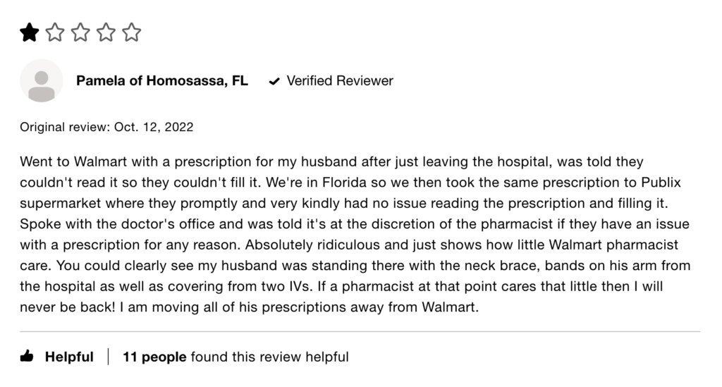 Walmart Pharmacy Customer Review 2