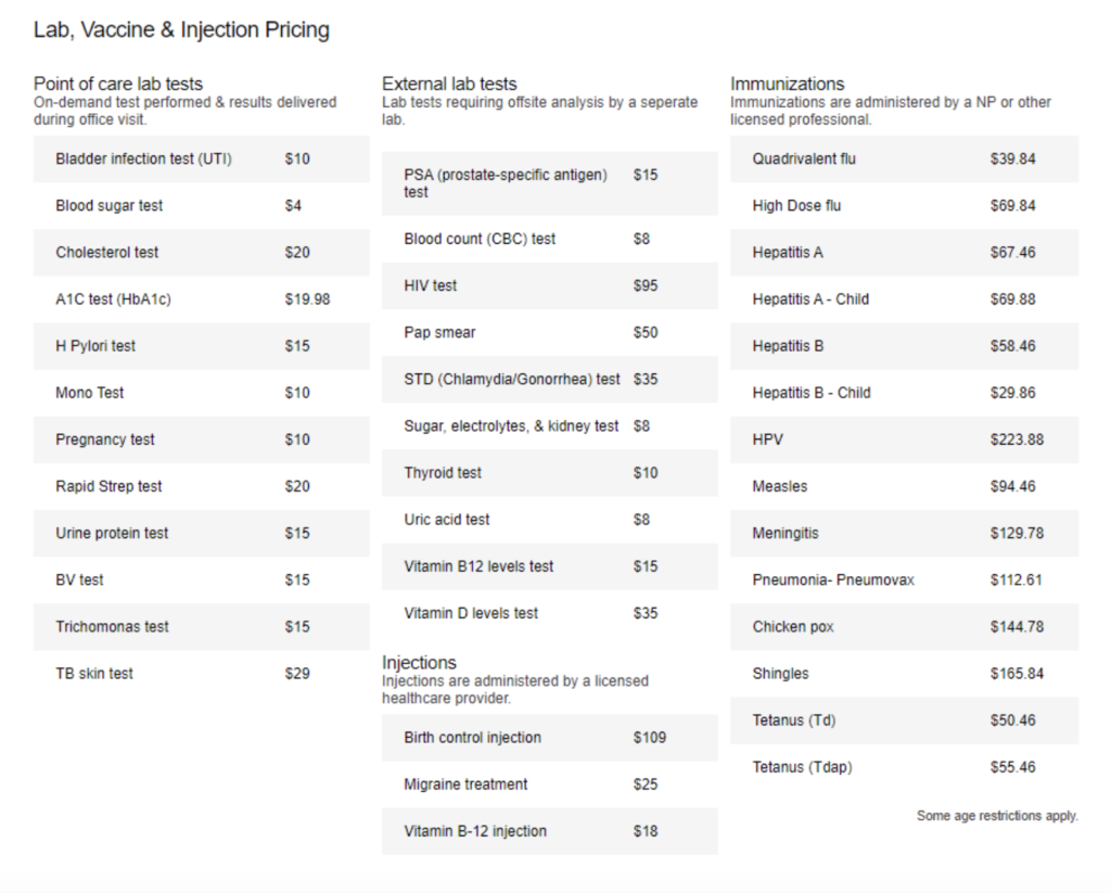 Walmart Walk-In Clinic Vaccine pricing