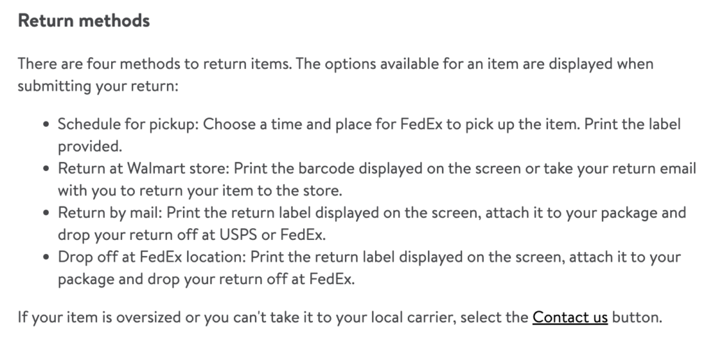 Walmart Electronic Return Methods