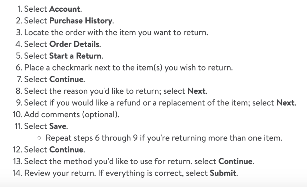 Walmart Electronic Return Steps