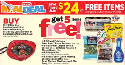 H-E-B Bone-in or Boneless Spiral Sliced Half or Whole Ham, or H-E-B Fully Cooked Brisket or Boneless Beef Prime Rib Roast