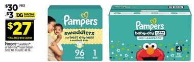 Pampers® Swaddlers™ or Baby-Dry Super Diapers