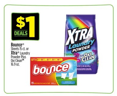Bounce® Sheets 15 ct. or Xtra® Laundry Powder Plus Oxi Clean 16.9 oz