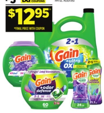 Gain Flings 60 ct., Super Flings 32 ct., Fireworks 21.1 oz. or 24 oz. or Liquid Laundry Detergent 100 Load/144 oz.