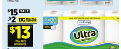 True Living Paper Towels Ultra 8 Double Plus rolls