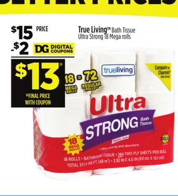 True Living Bath Tissue Ultra Strong 18 Mega rolls