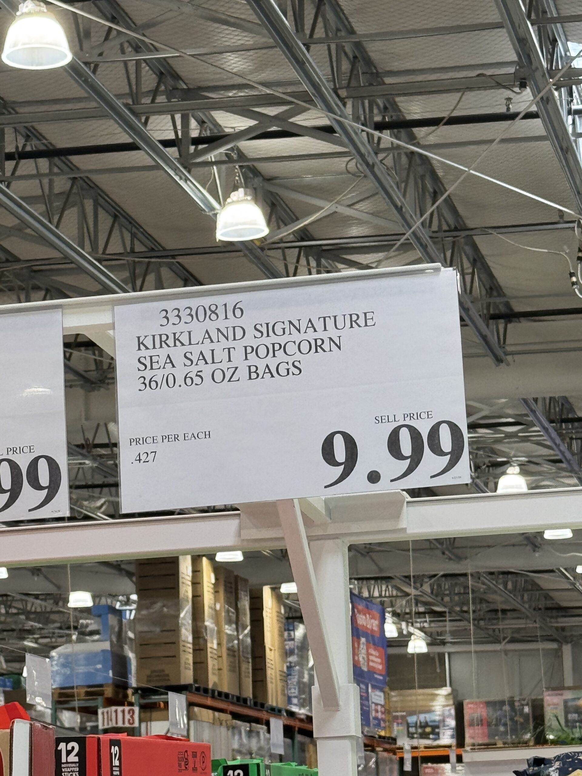 Kirkland Signature Sea Salt Popcorn - price tag
