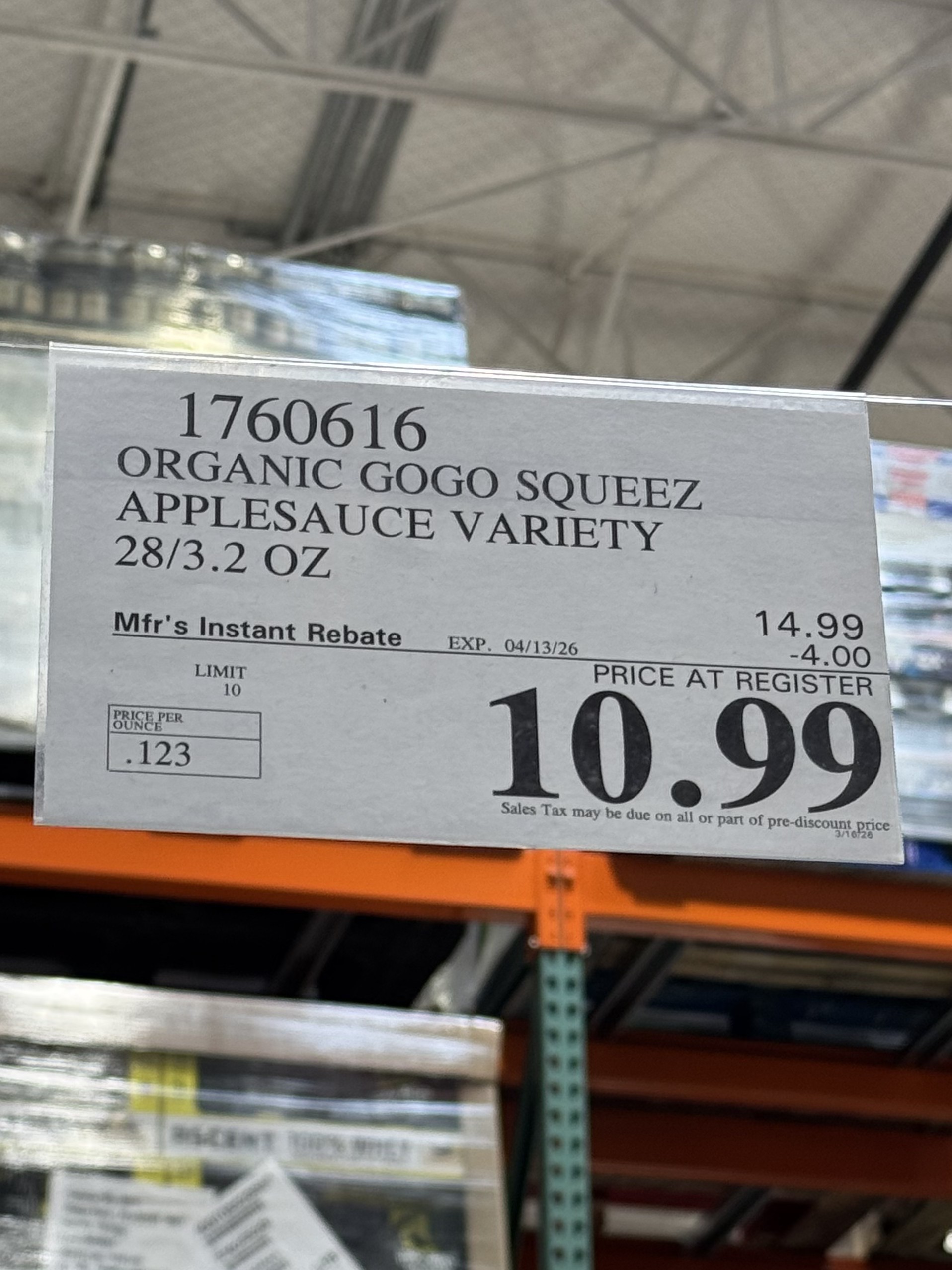 GoGo SqueeZ Organic Fruit On The Go - price tag