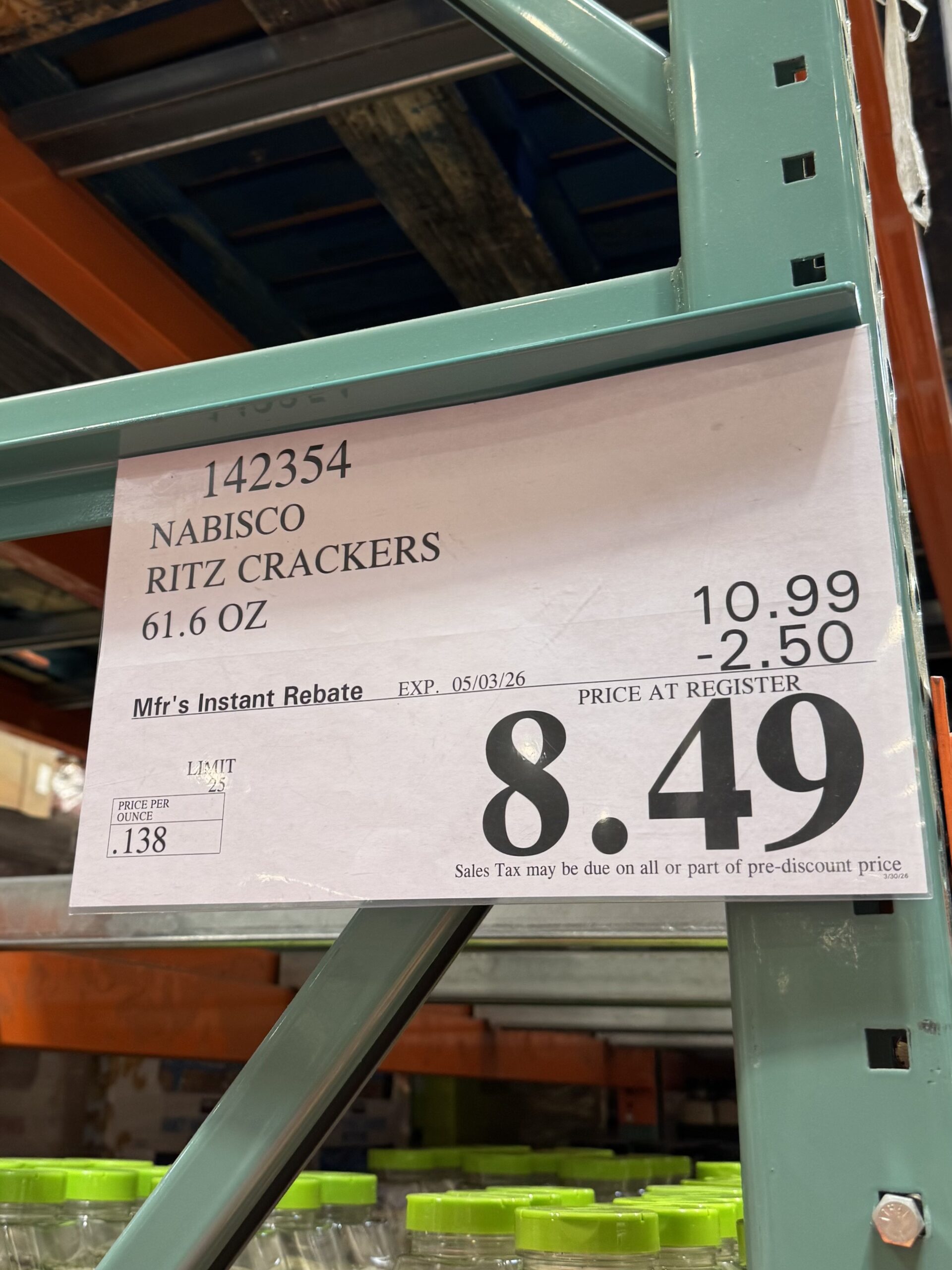 Nabisco Ritz Crackers The Original - price tag