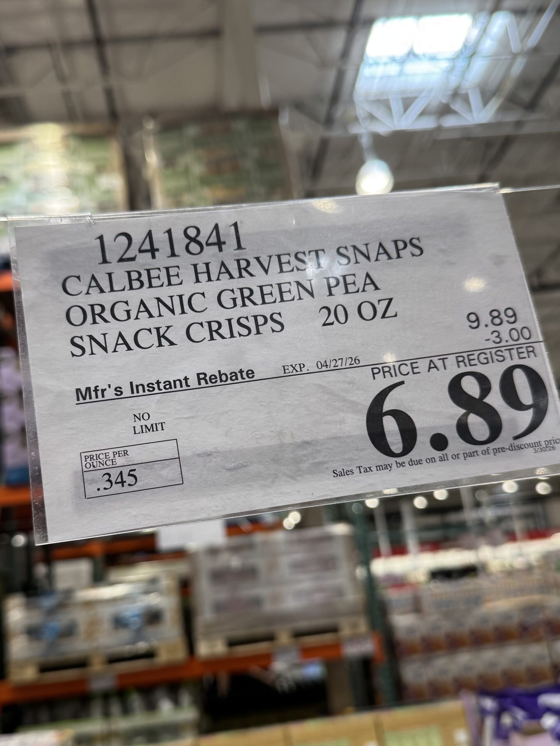 Calbee Harvest Snaps Organic Sea Salt - price tag