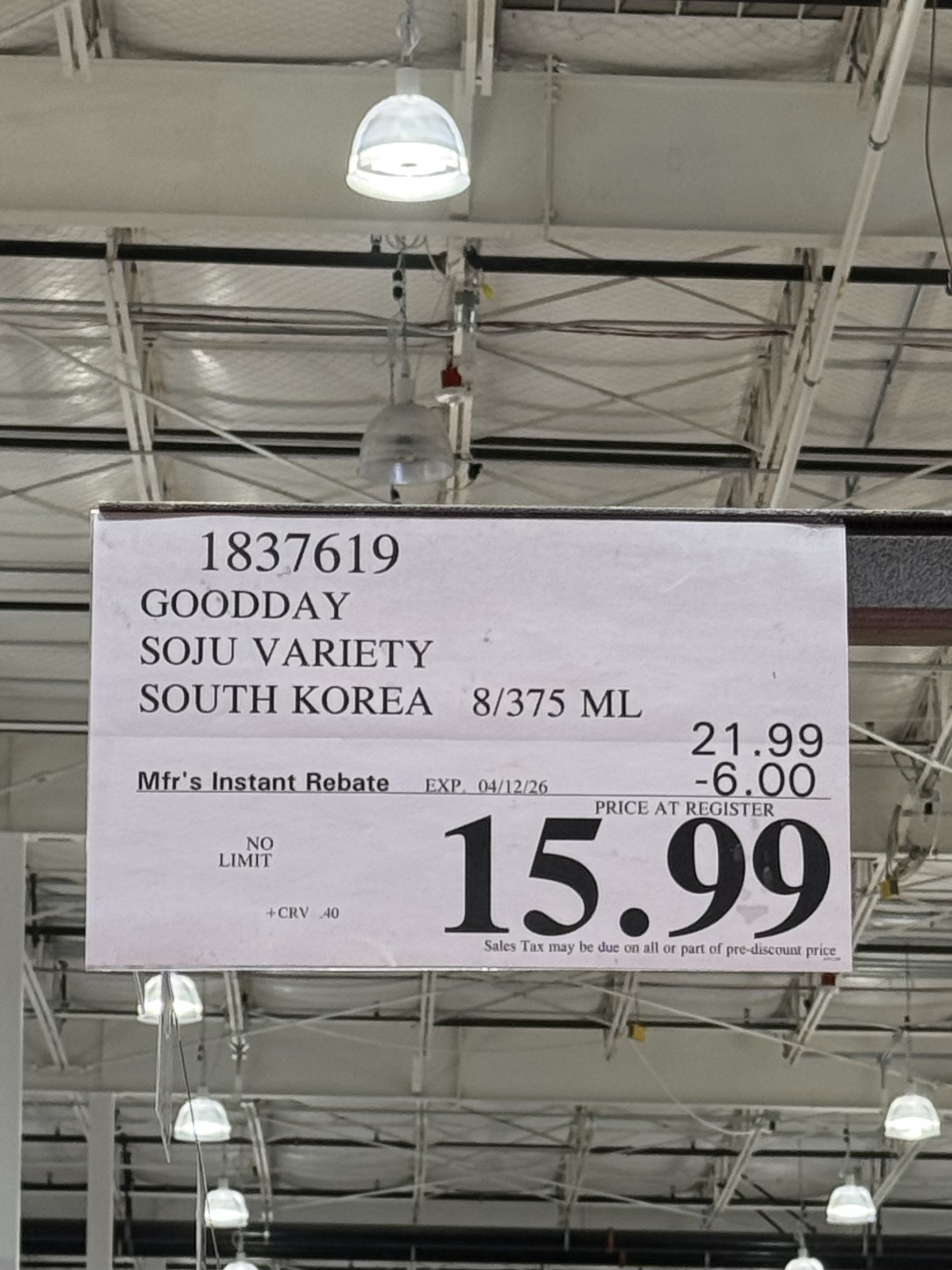 Good Day Soju Variety - price tag