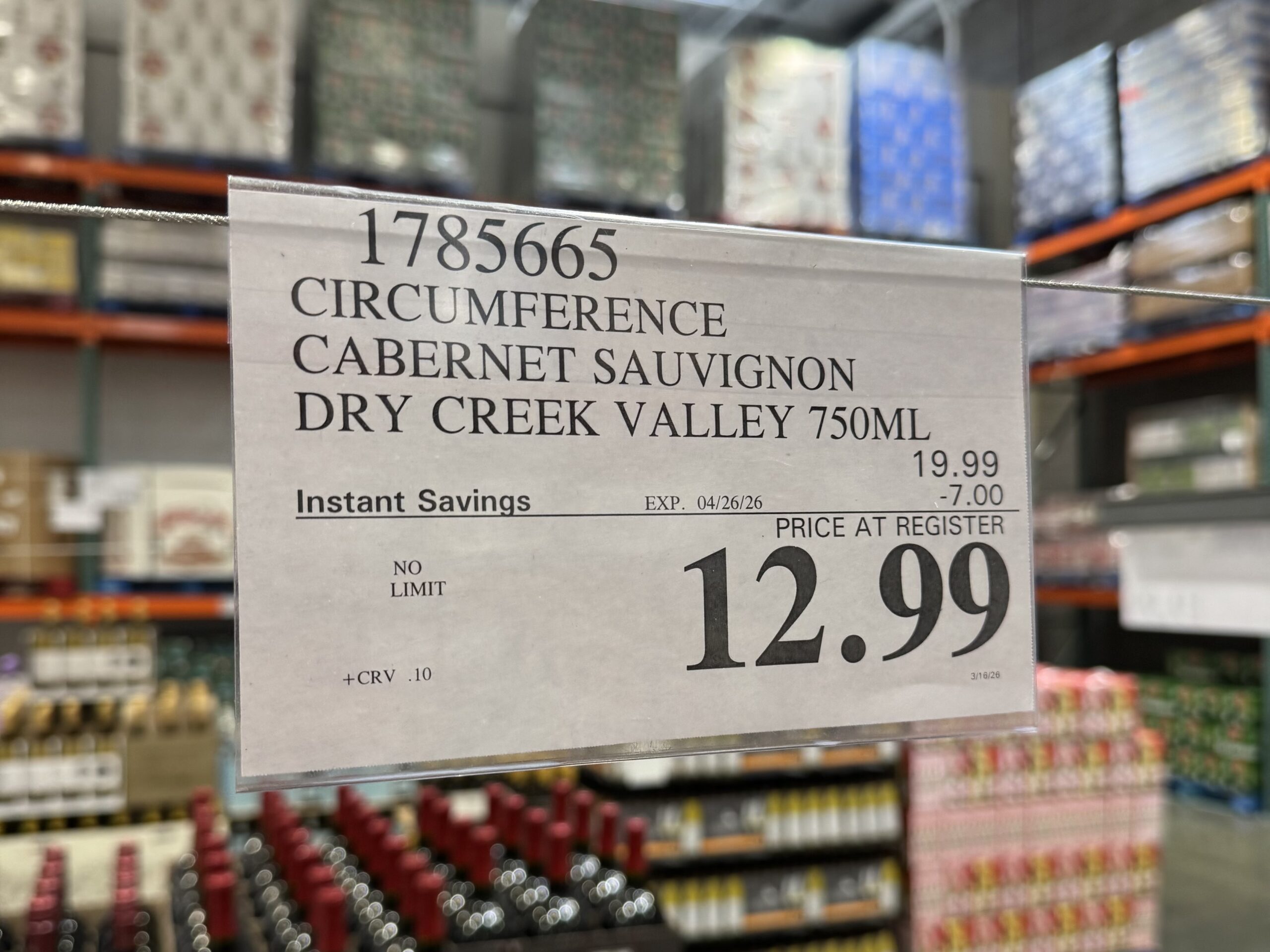 Circumference Cabernet Sauvignon - price tag