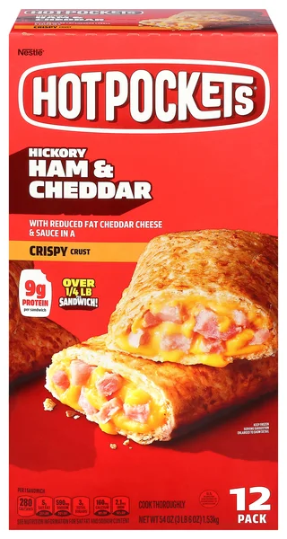 HOT POCKETS Hickory Ham & Cheddar Crispy Buttery Crust Sandwiches - 12 ct