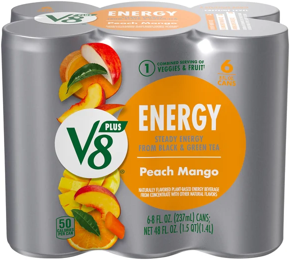 V8 Plus Peach Mango Flavored Sparkling Energy Drink - 6 pk