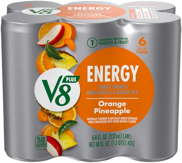 V8 Plus Orange Pineapple Flavored Sparkling Energy Drink - 6 pk