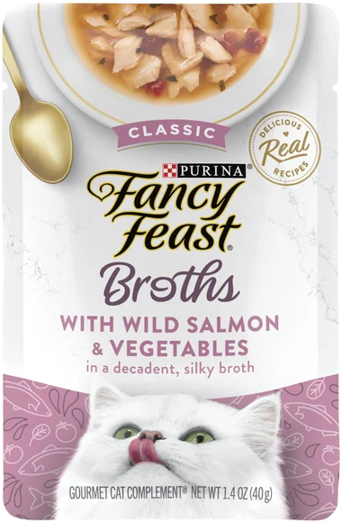 Fancy Feast Broths Classic with Salmon & Vegetables Cat Food Complement
