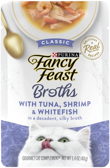 Fancy Feast Broths Classic Tuna Shrimp & Whitefish Cat Food Complement