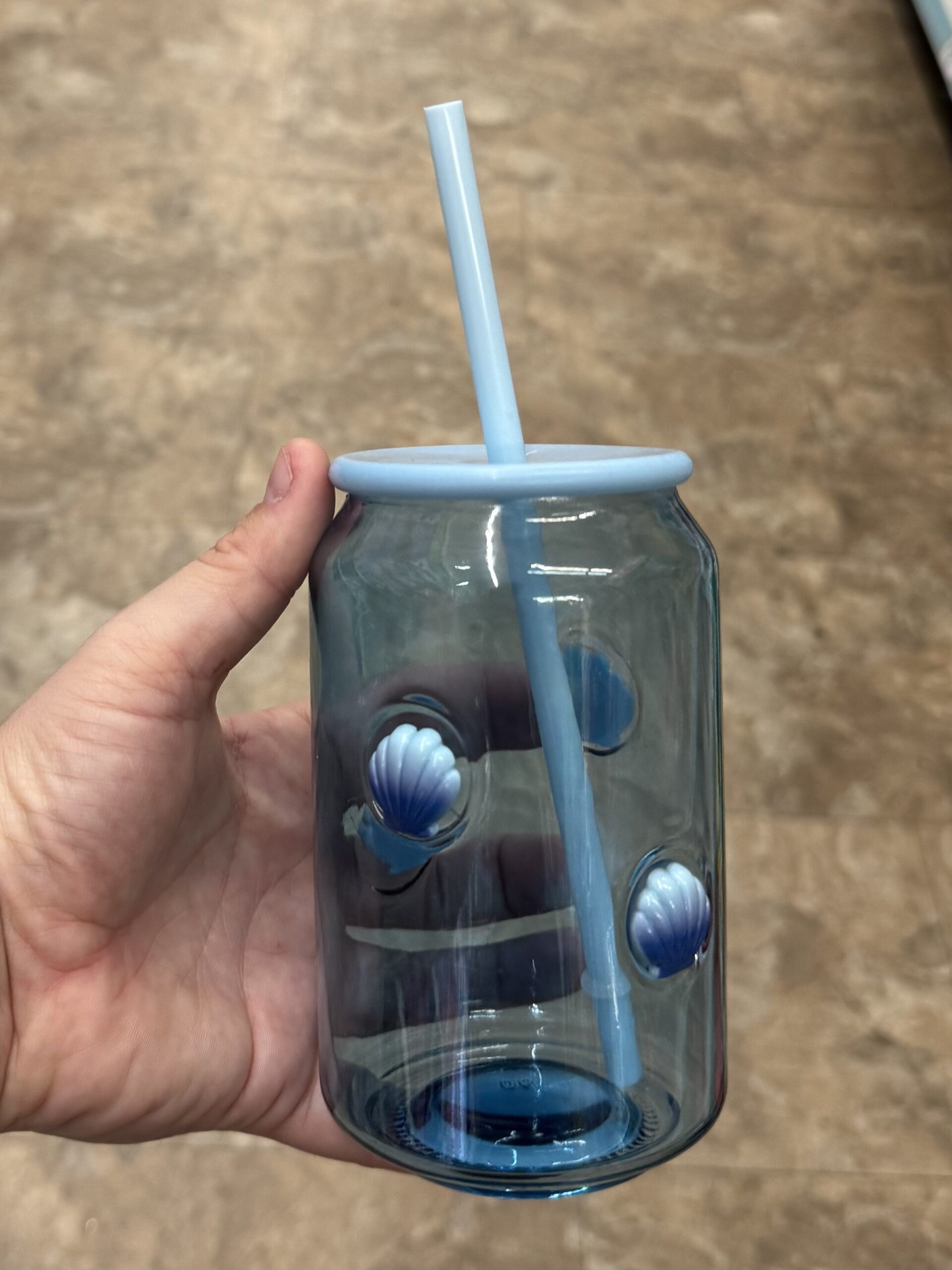 Blue Seashell Glass Can - in store