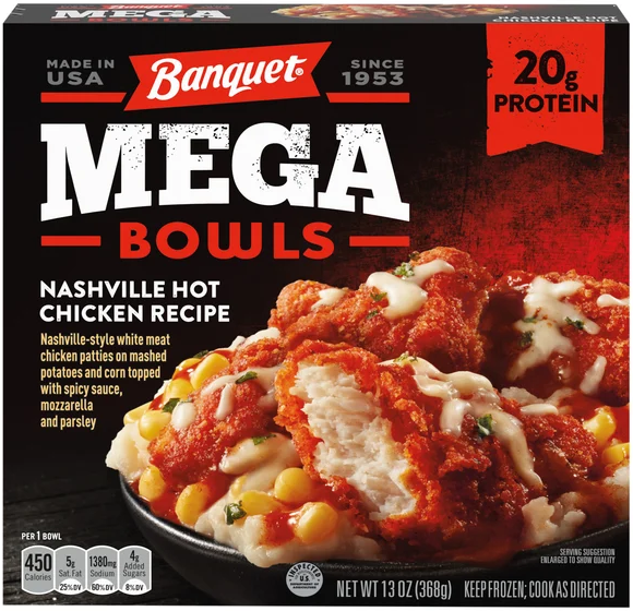 Banquet MEGA Bowls Nashville Hot Chicken Protein Frozen Meal