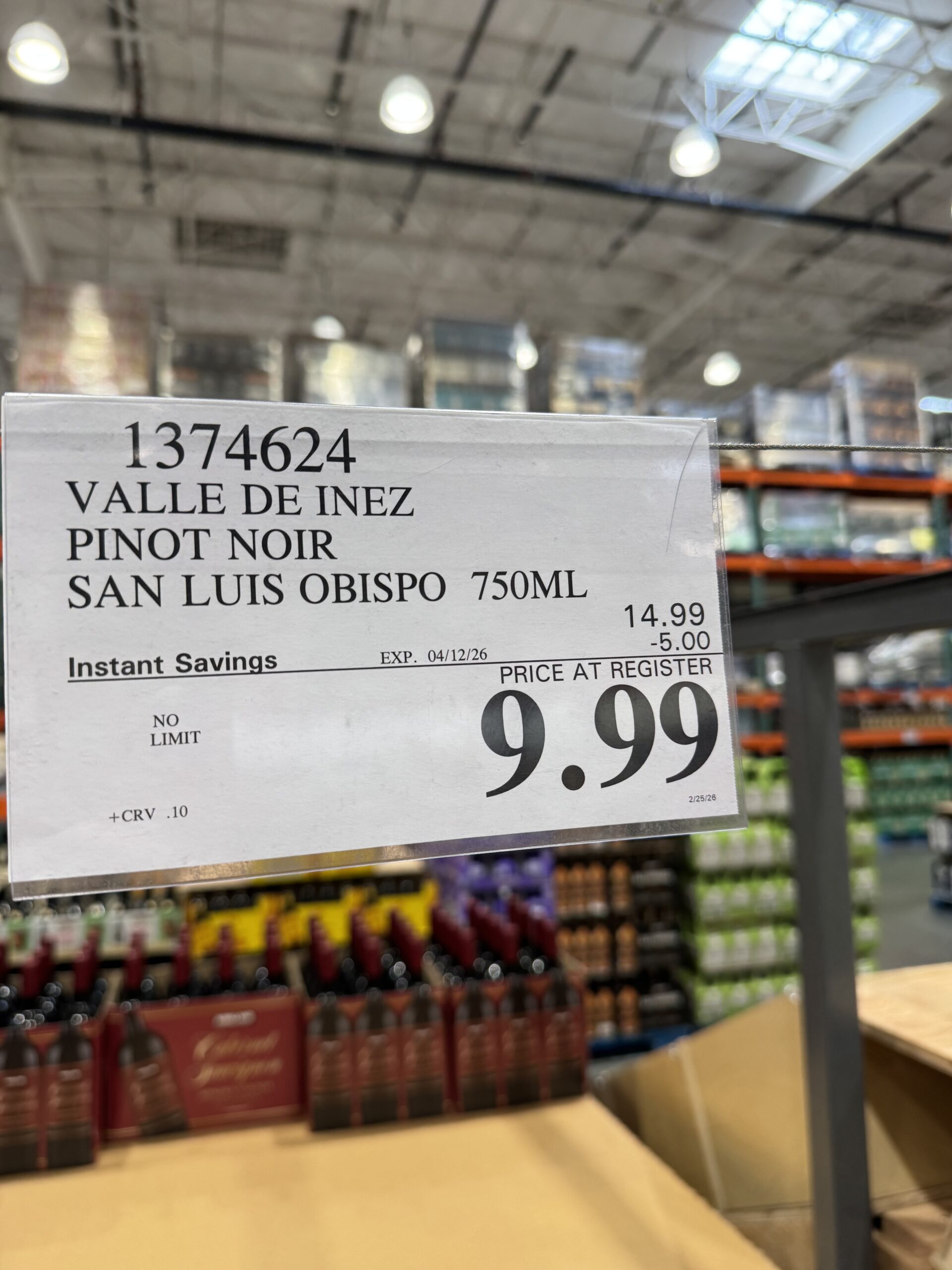 Valle De Inez Pinot Noir - price tag