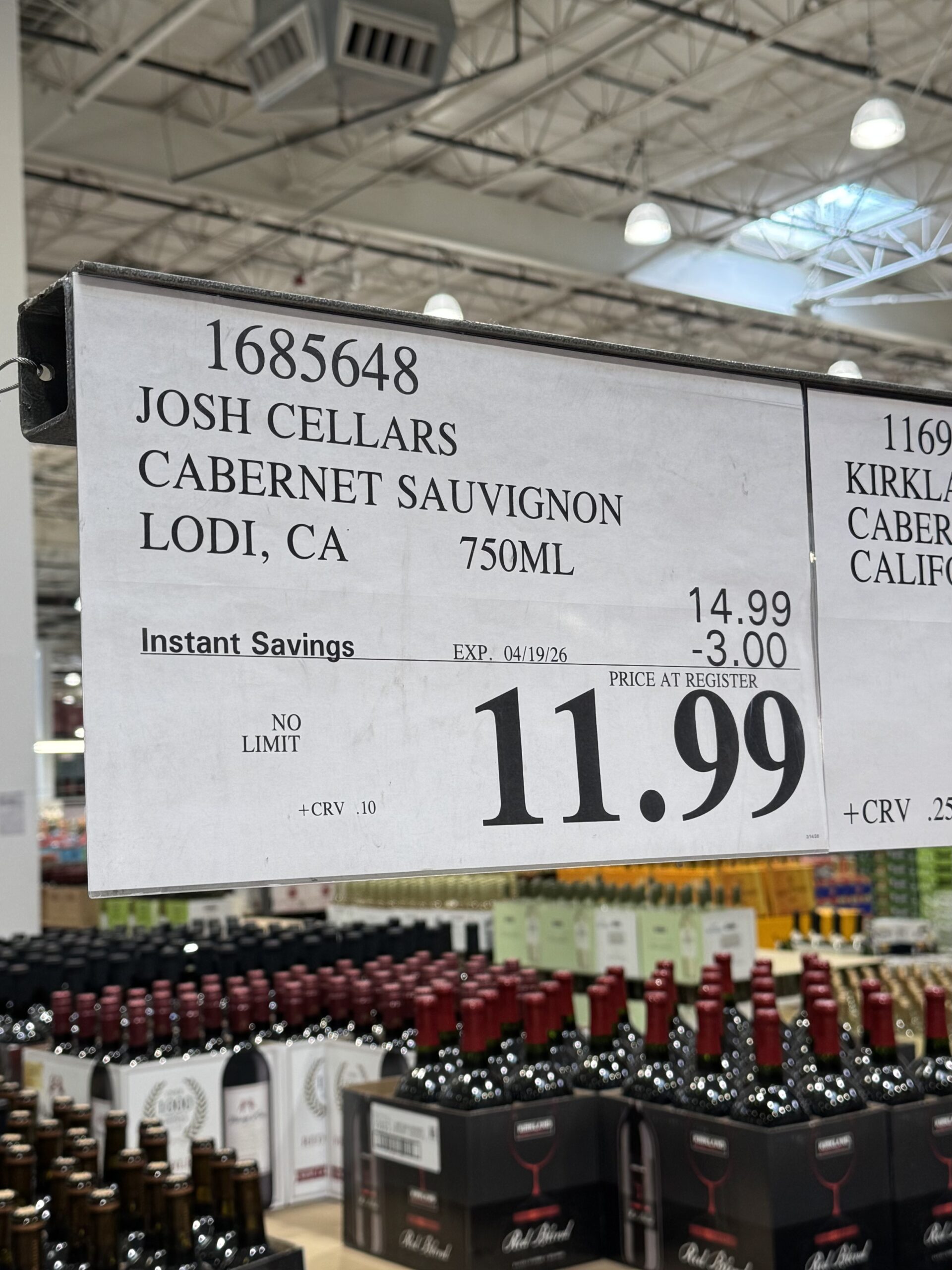 Josh Cellars Cabernet Sauvignon Lodi - price tag