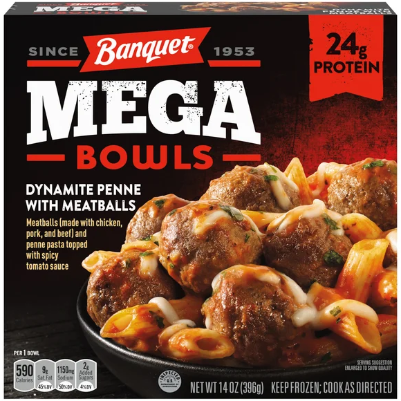 Banquet MEGA Bowls Dynamite Penne with Meatballs Protein Frozen Meal
