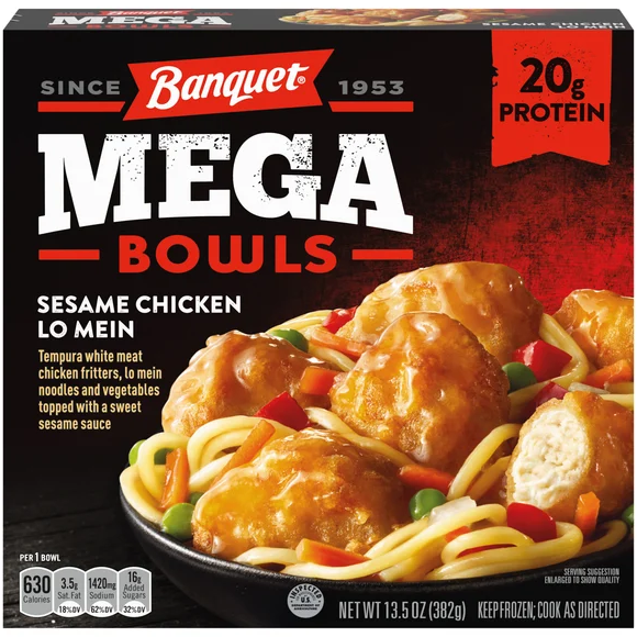 Banquet MEGA Bowls Sesame Chicken Lo Mein Protein Frozen Meal