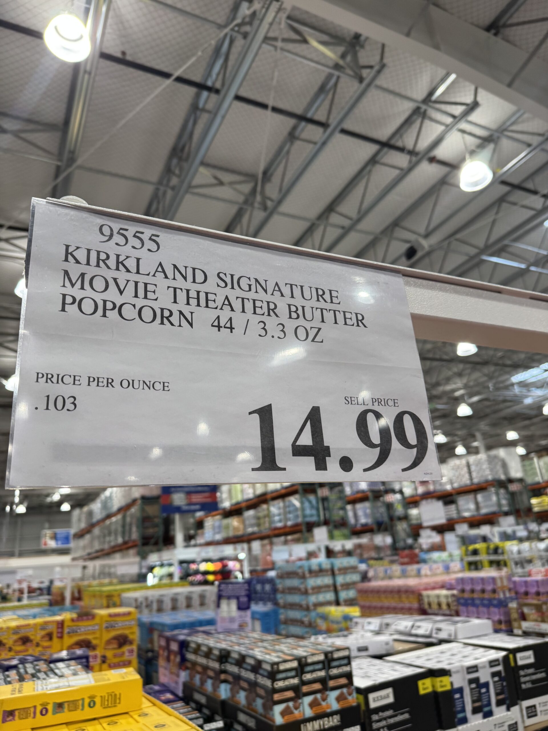 Kirkland Signature Microwave Popcorn - price tag