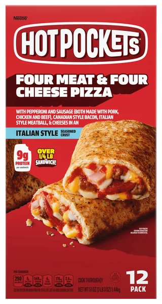 HOT POCKETS 4 Meat & 4 Cheese Pizza Garlic Buttery Crust Sandwiches 12 ct