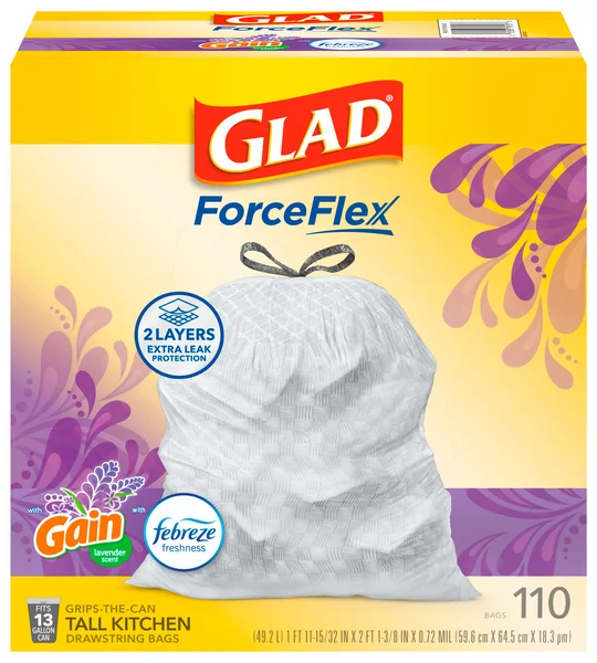 Glad ForceFlex Gain Lavender Tall Kitchen Drawstring Bags 13 Gallon