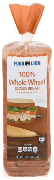 Food Lion Whole Grain 100% Whole Wheat Bread Sliced