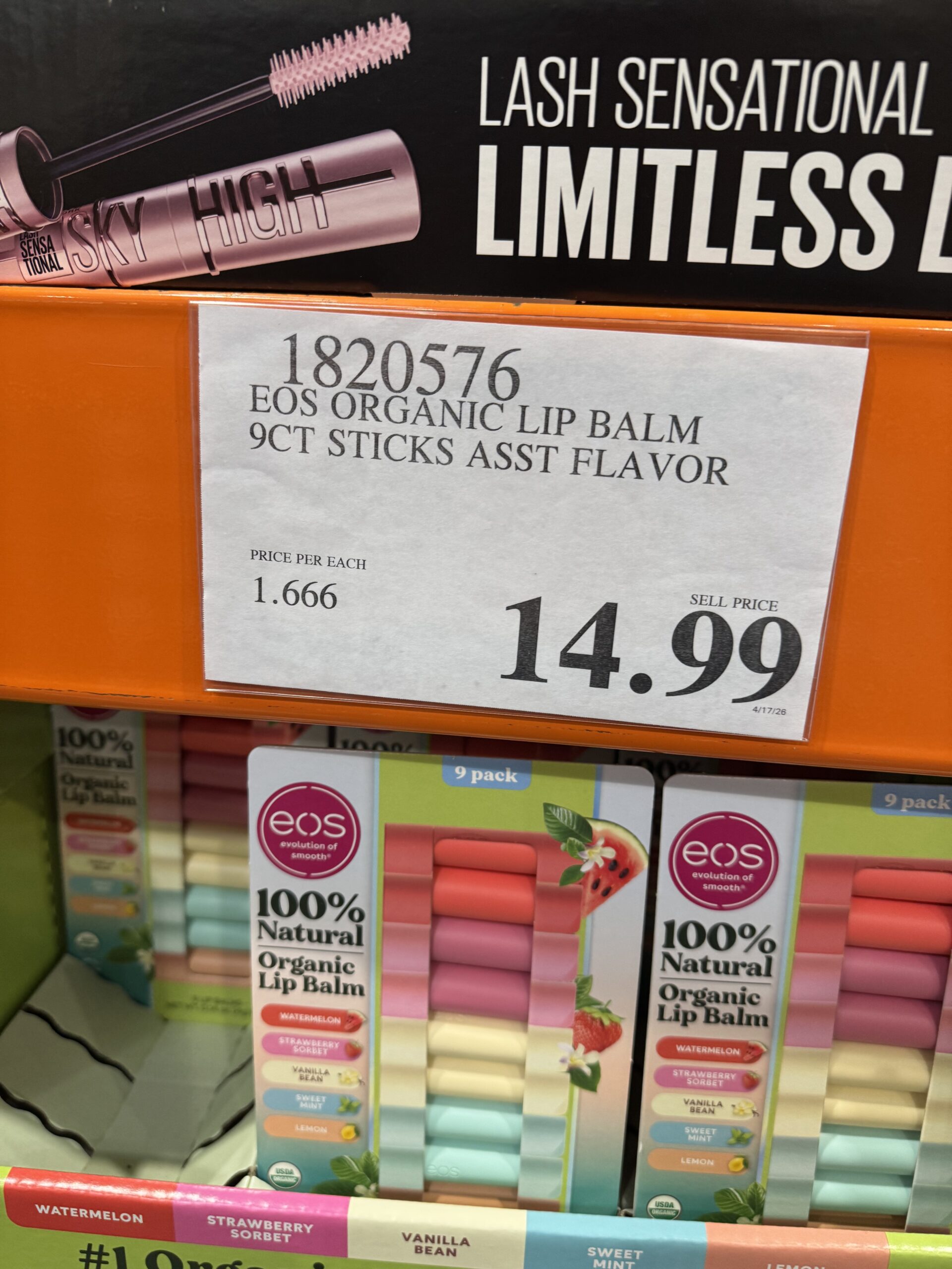 EOS 100% Natural Organic Lip Balm - price tag