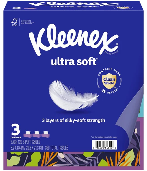 Kleenex Ultra Soft Facial Tissue 3-Ply 120 ct ea - 3 pk