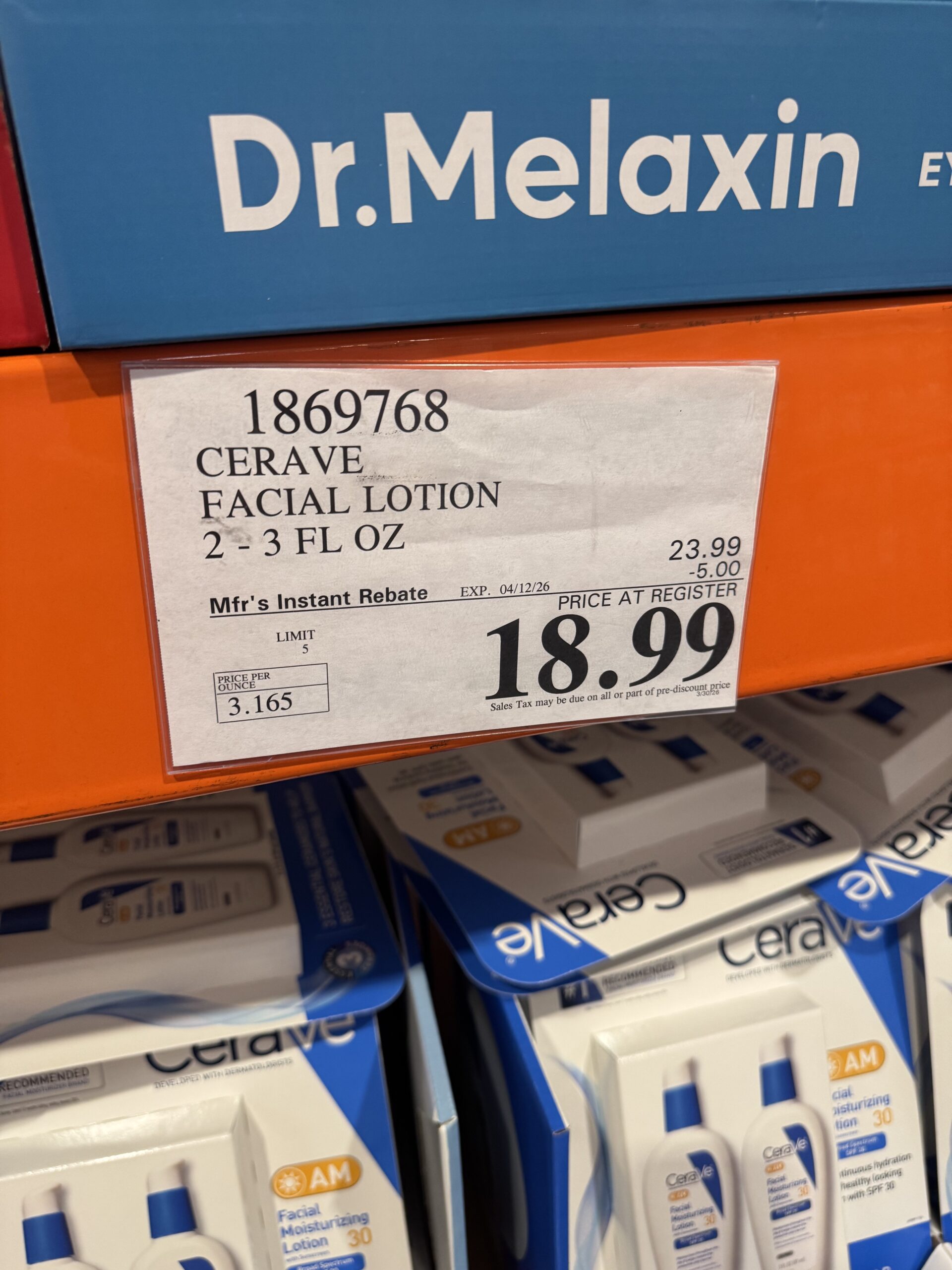 CeraVe AM Facial Moisturizing Lotion SPF 30 - price tag