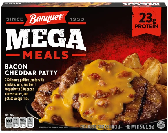 Banquet MEGA Bacon Cheddar Patty Protein Frozen Meal